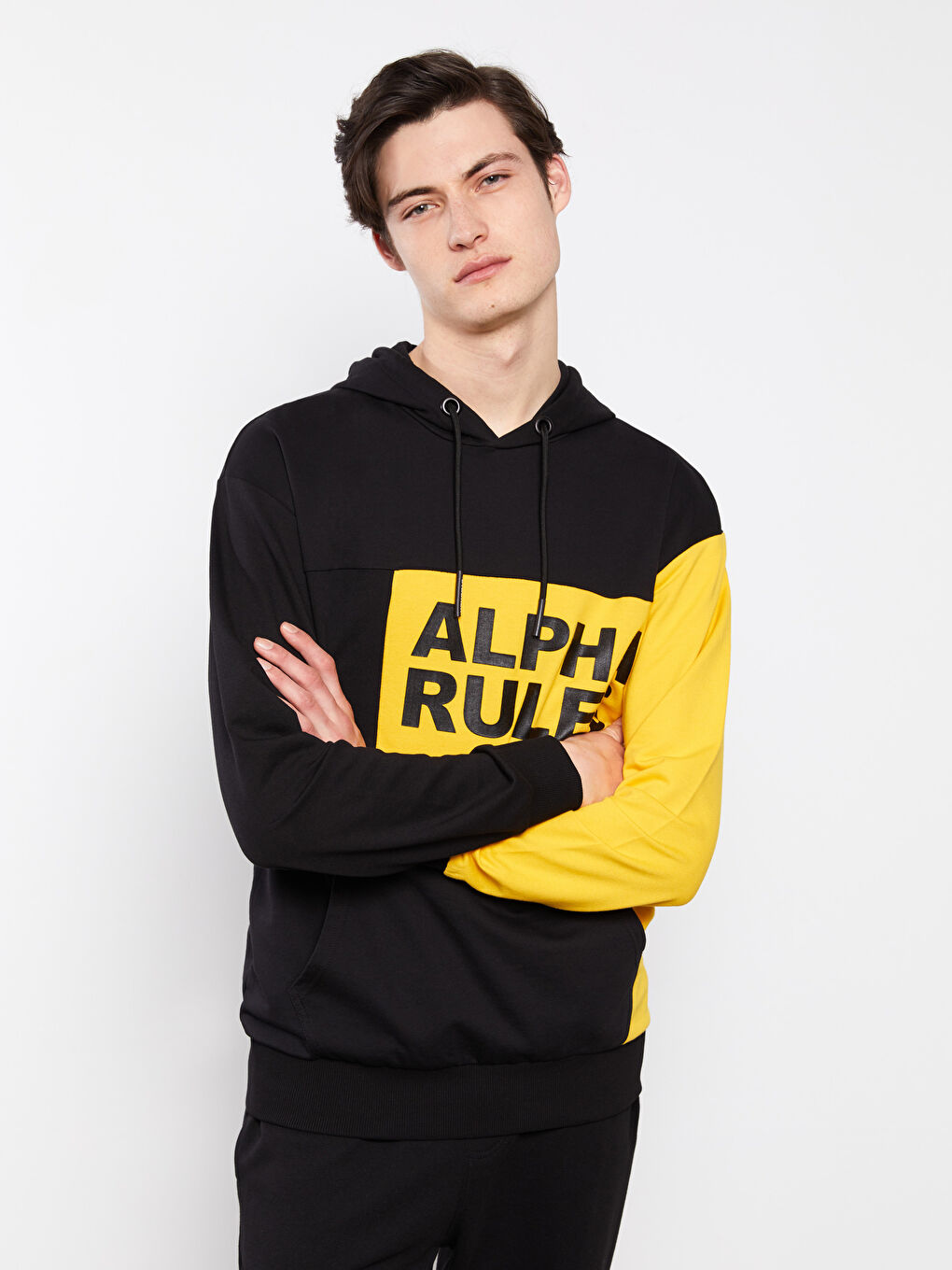 Siyah Uzun Kollu Baskılı Erkek Hoodie-2