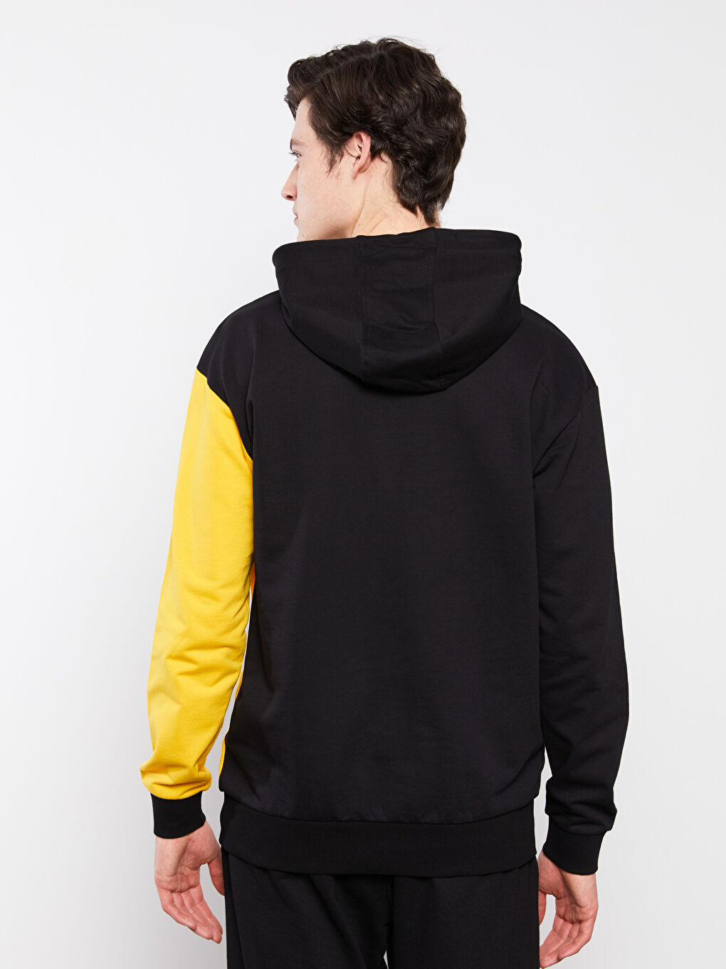Siyah Uzun Kollu Baskılı Erkek Hoodie-5