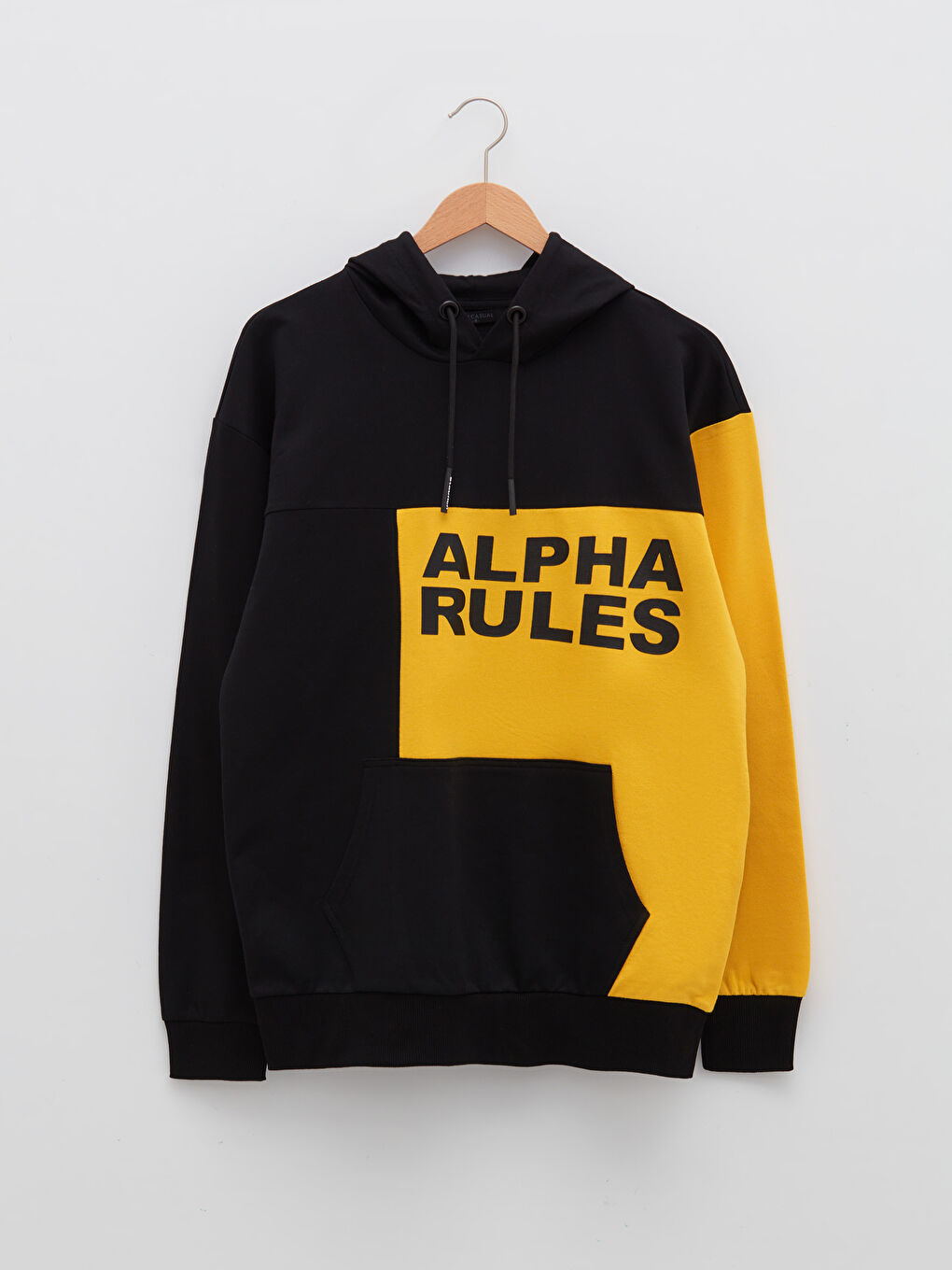 Siyah Uzun Kollu Baskılı Erkek Hoodie-6