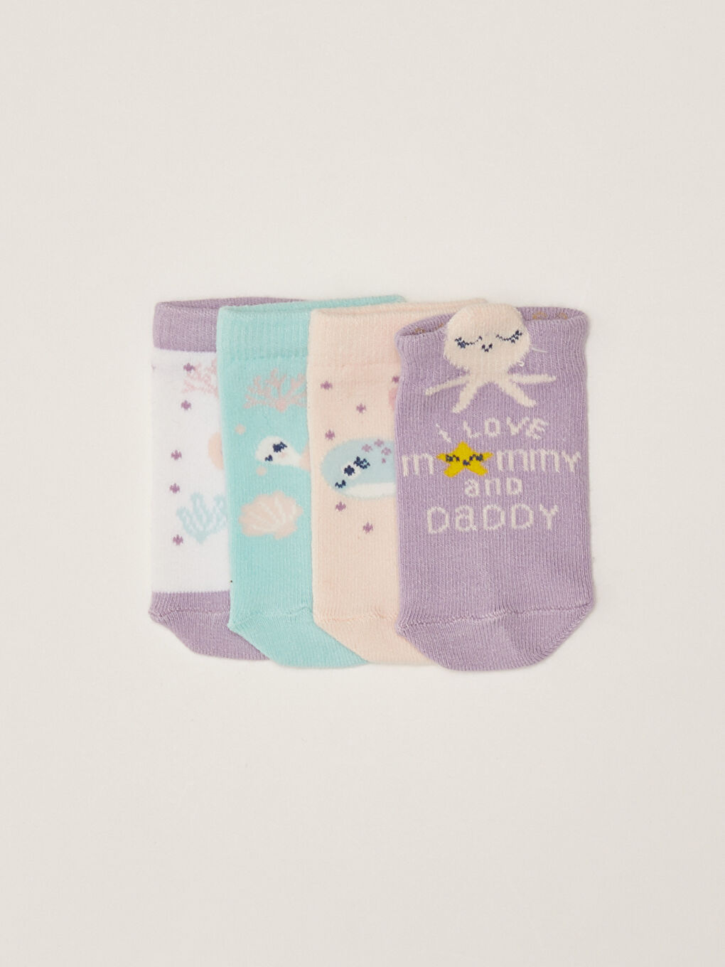 Отпечатани бебешки момичешки чорапи тип ботуши - опаковка от 4 броя