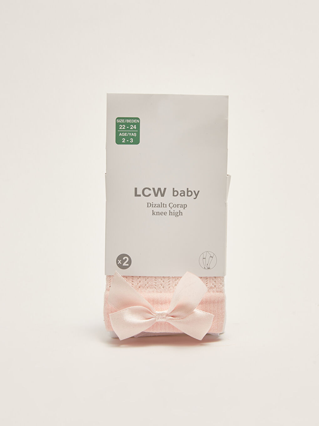 Ekru Fiyonk Detaylı Basic Kız Bebek Diz Altı Çorap 2'li