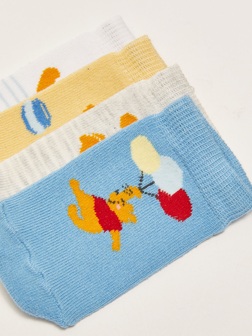 Mavi Winnie the Pooh Baskılı Erkek Bebek Patik Çorap 4'lü-2