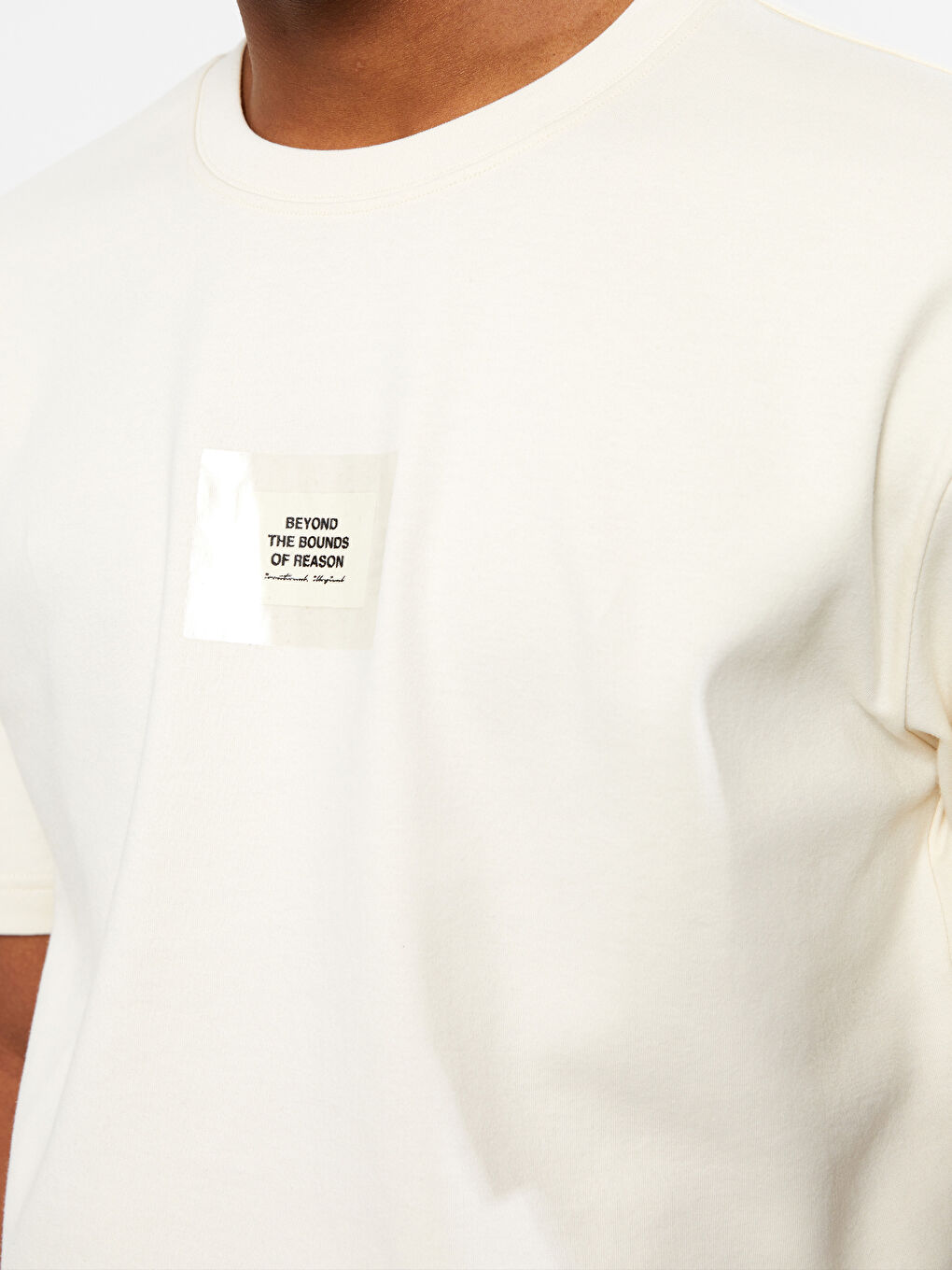 Bej Bisiklet Yaka Kısa Kollu Baskılı Penye Erkek Tişört-3