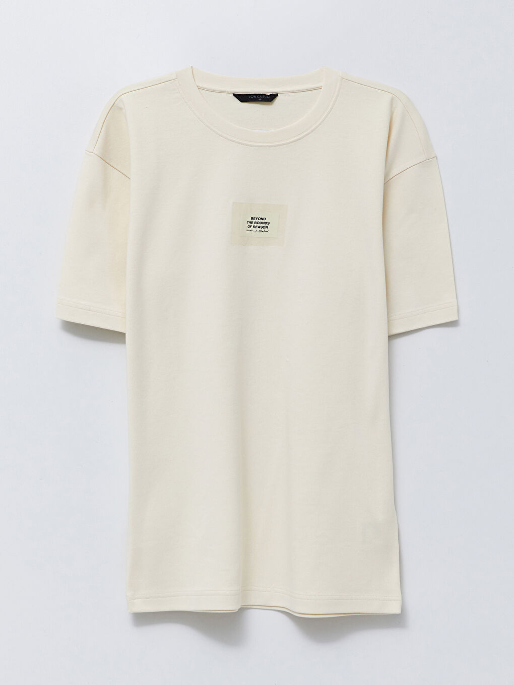 Bej Bisiklet Yaka Kısa Kollu Baskılı Penye Erkek Tişört-5