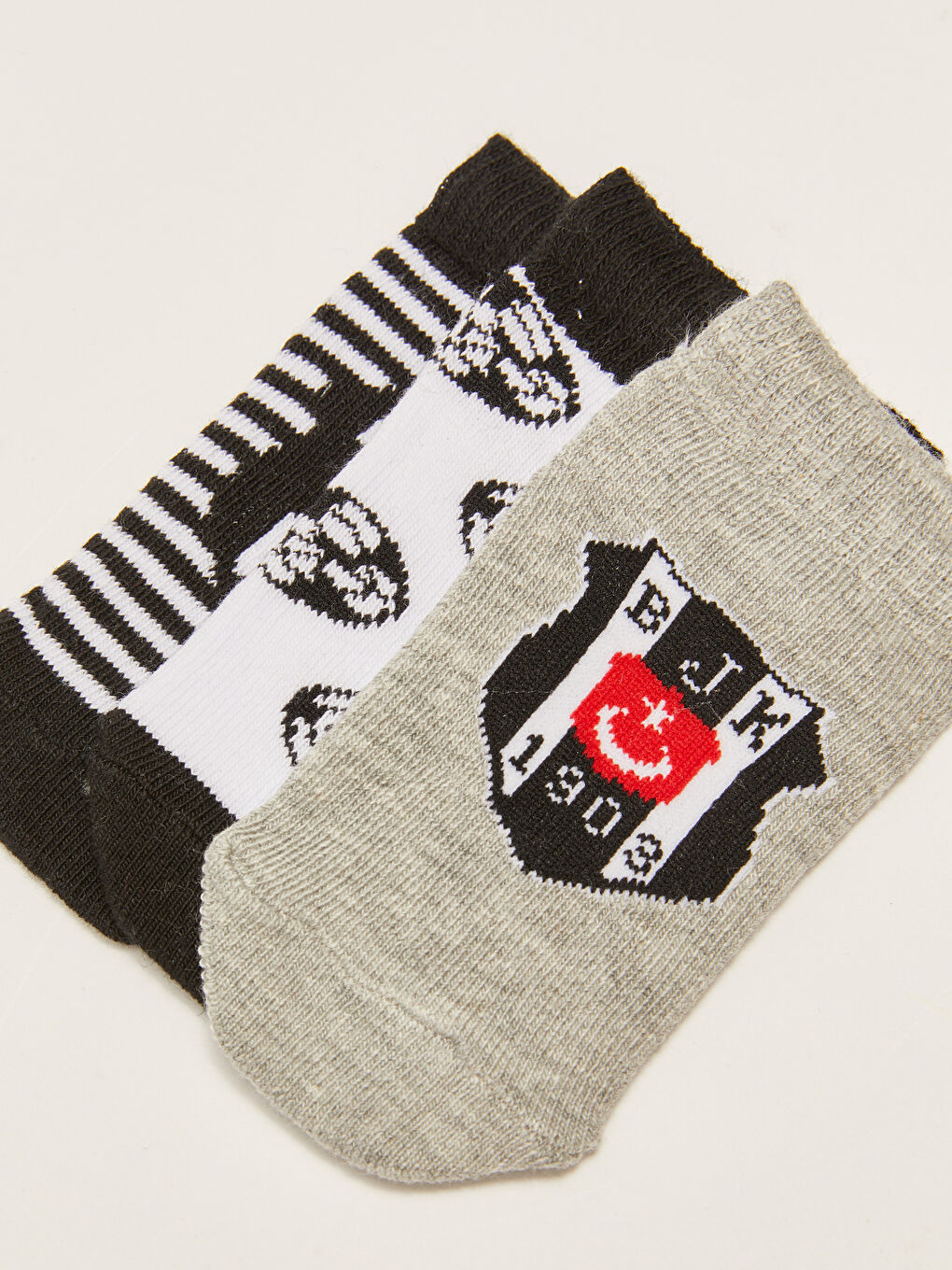 Beyaz Beşiktaş Baskılı Erkek Çocuk Taraftar Patik Çorap 3'lü-2