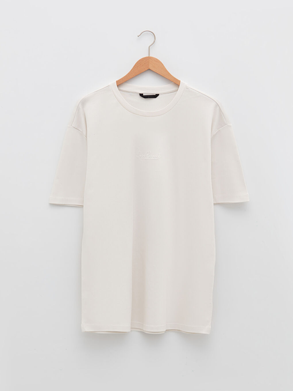 Bej Bisiklet Yaka Kısa Kollu Baskılı Penye Erkek Tişört-5