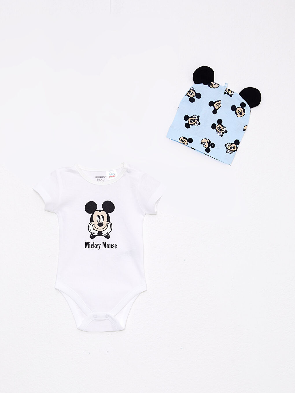 дөңгелек жағалы қысқа жең мики маус принтті ұл балаға арналған 3 бөліктен тұратын жинақ-1