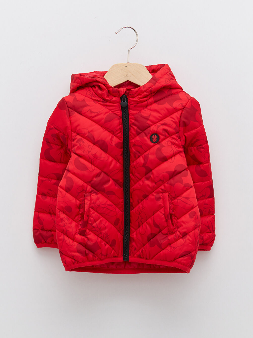 Hooded Long Sleeve Minnie Mouse Printed Zippered Baby Girl Coat