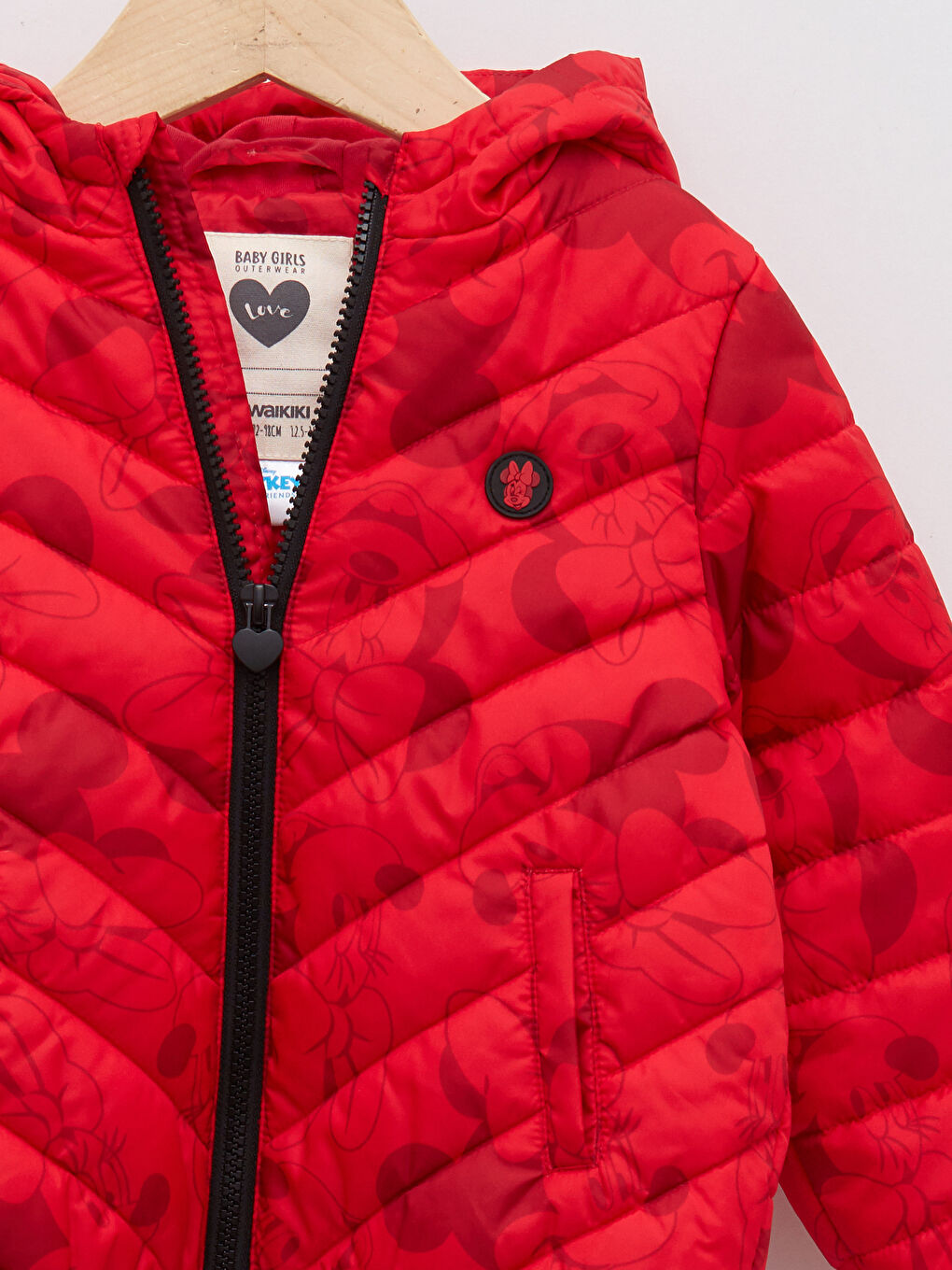 Hooded Long Sleeve Minnie Mouse Printed Zippered Baby Girl Coat-2