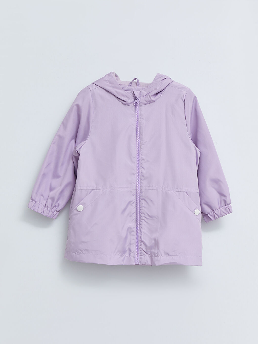 Lila Kapüşonlu Uzun Kollu Baskılı Kız Bebek Yağmurluk