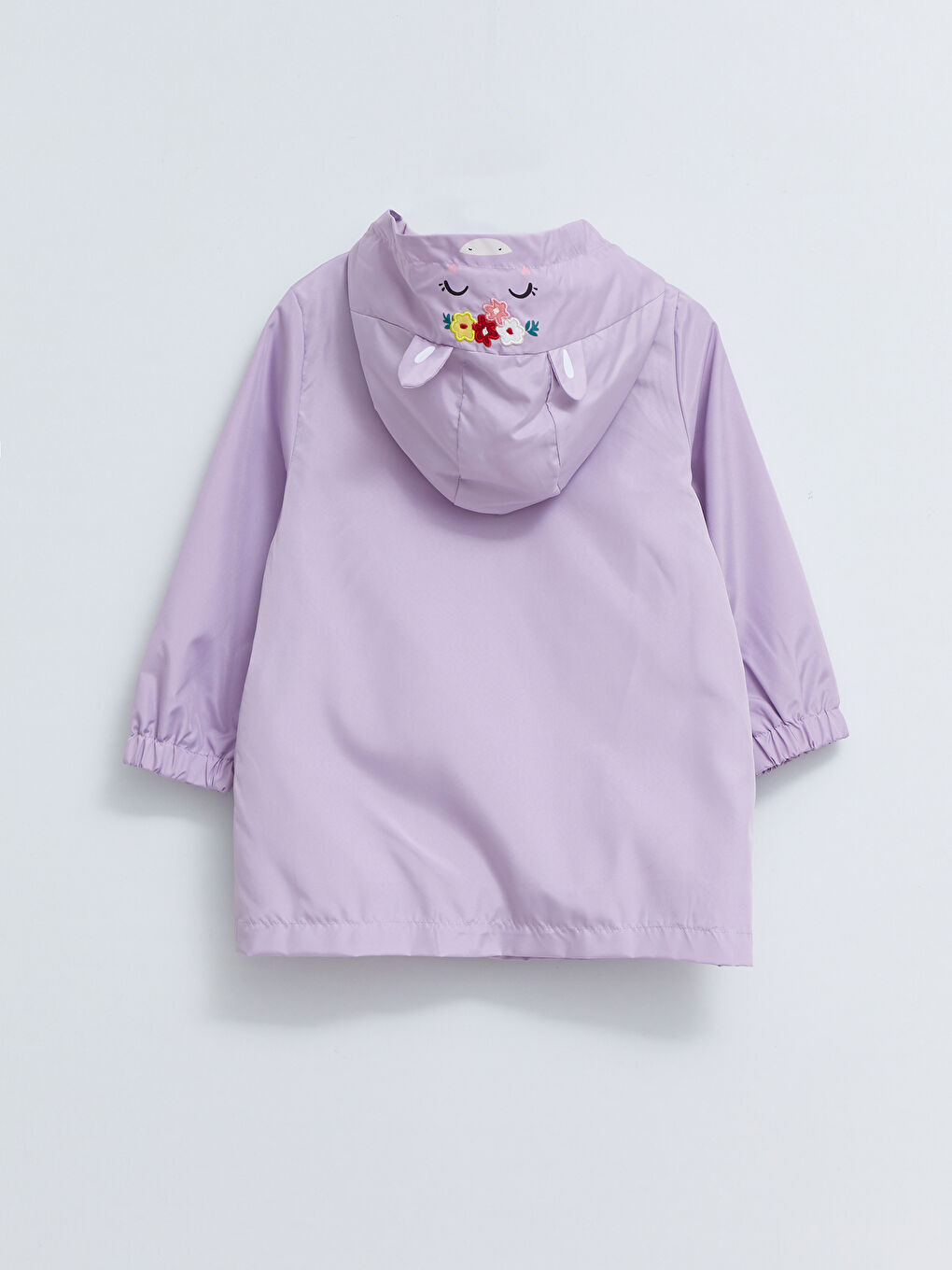 Lila Kapüşonlu Uzun Kollu Baskılı Kız Bebek Yağmurluk-1