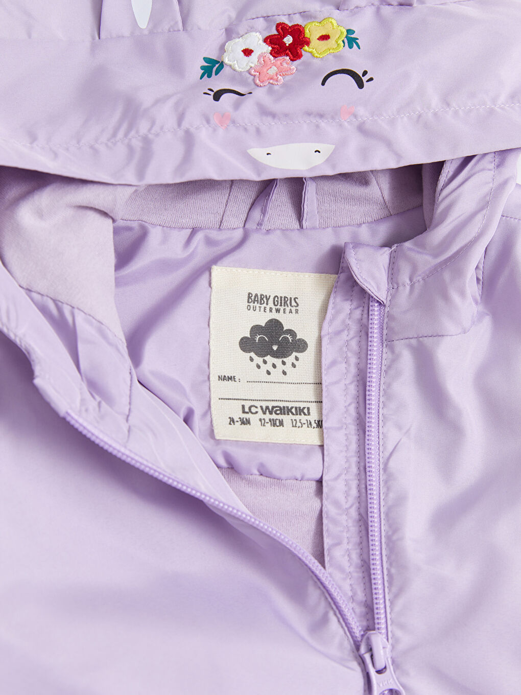 Lila Kapüşonlu Uzun Kollu Baskılı Kız Bebek Yağmurluk-2