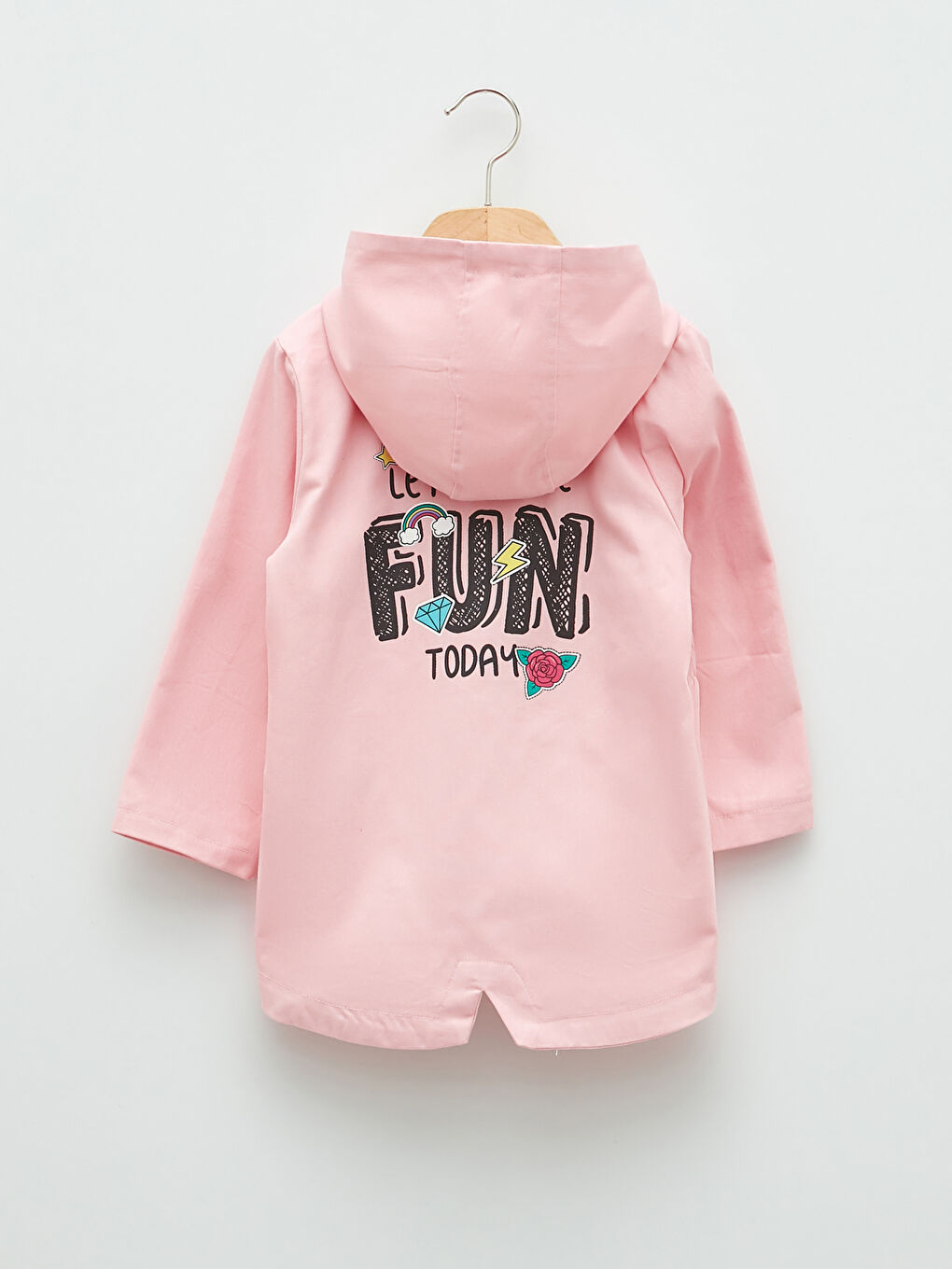 Pembe Kapüşonlu Uzun Kollu Baskılı Kız Bebek Mont-1