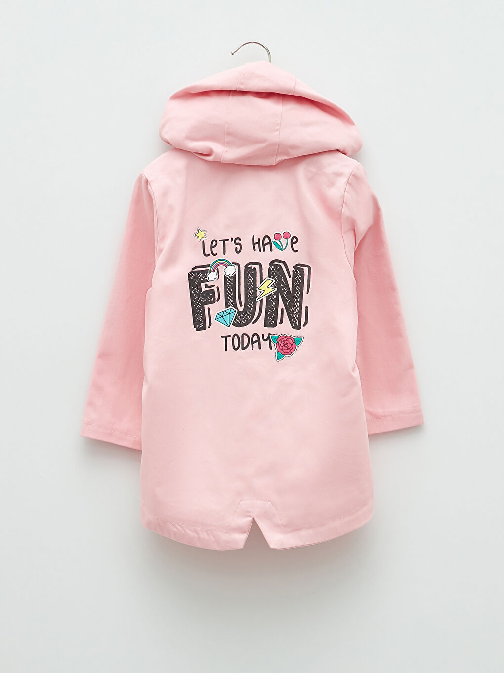 Pembe Kapüşonlu Uzun Kollu Baskılı Kız Bebek Mont-2