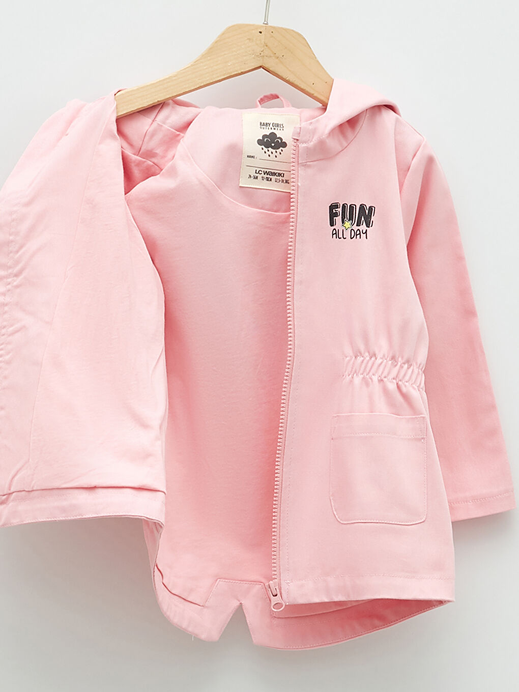 Pembe Kapüşonlu Uzun Kollu Baskılı Kız Bebek Mont-3