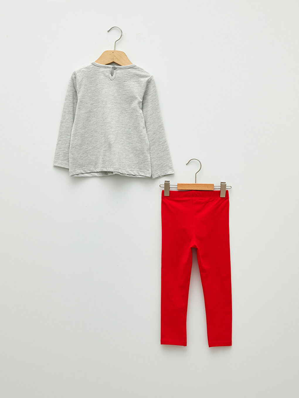 Gri Bisiklet Yaka Uzun Kollu Baskılı Kız Bebek Tişört ve Tayt 2'li Takım-1