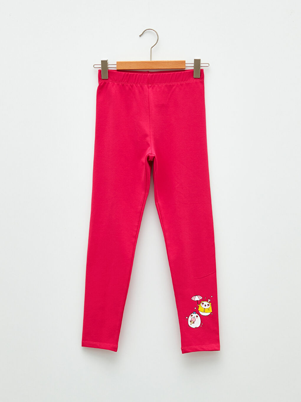 Fuşya Beli Lastikli Baskılı Pamuklu Kız Çocuk Tayt