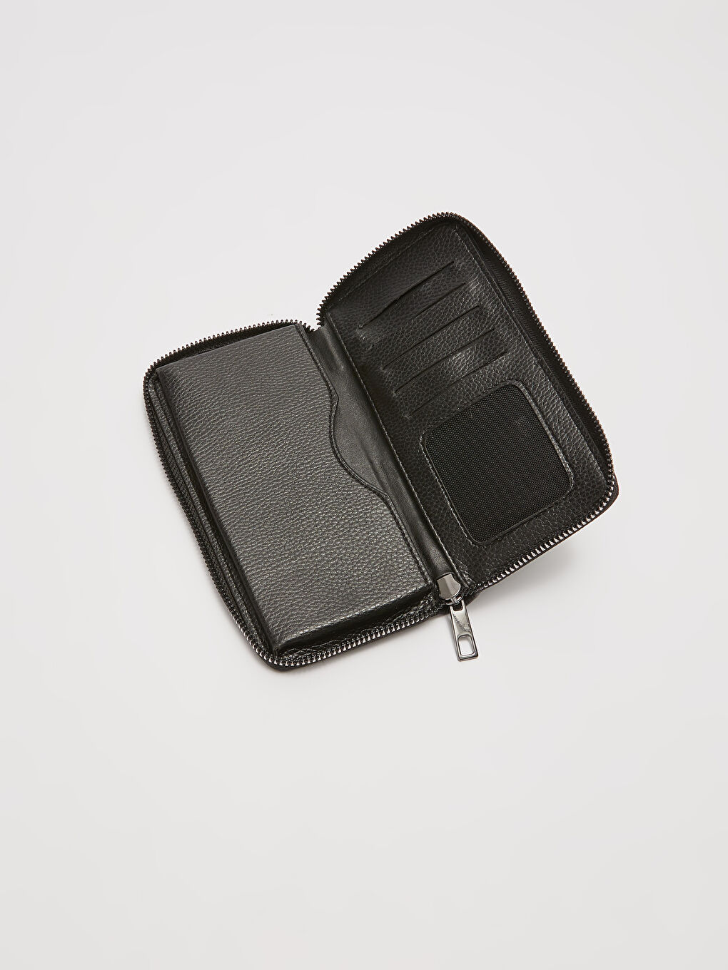 Siyah Deri Görünümlü Fermuarlı Erkek Cüzdan-3