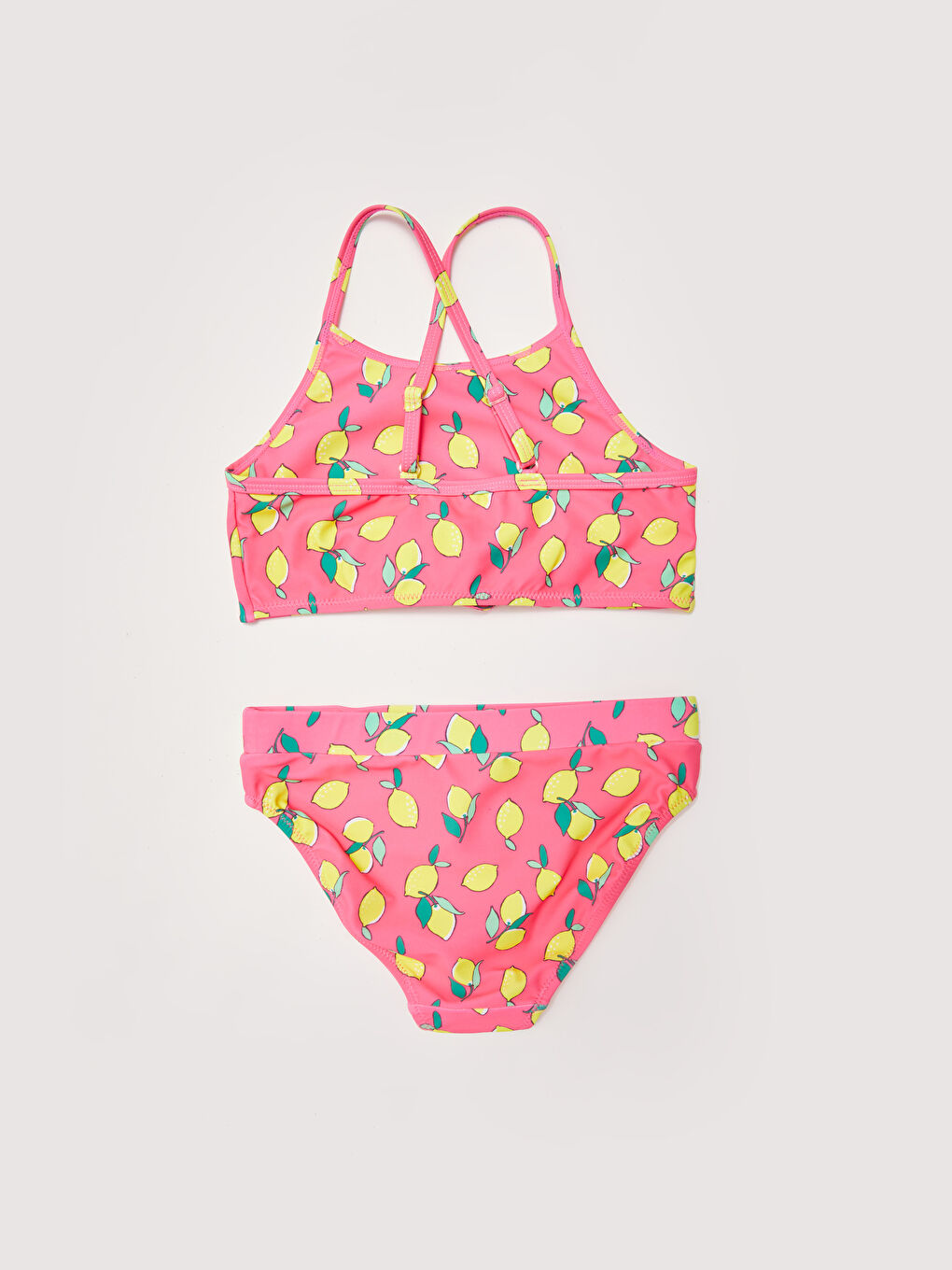 Pembe Esnek Kumaştan Baskılı Kız Çocuk Bikini-1