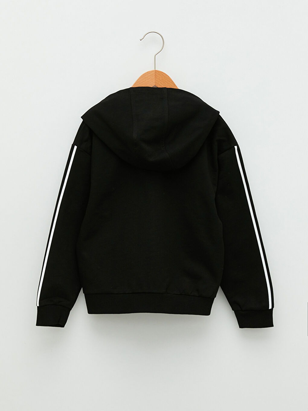 Siyah Kapüşonlu Baskılı Uzun Kollu Kız Çocuk Fermuarlı Sweatshirt-1