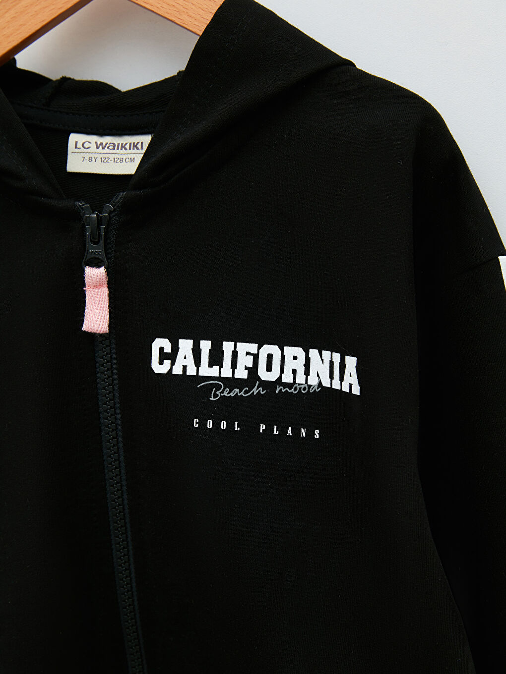 Siyah Kapüşonlu Baskılı Uzun Kollu Kız Çocuk Fermuarlı Sweatshirt-2