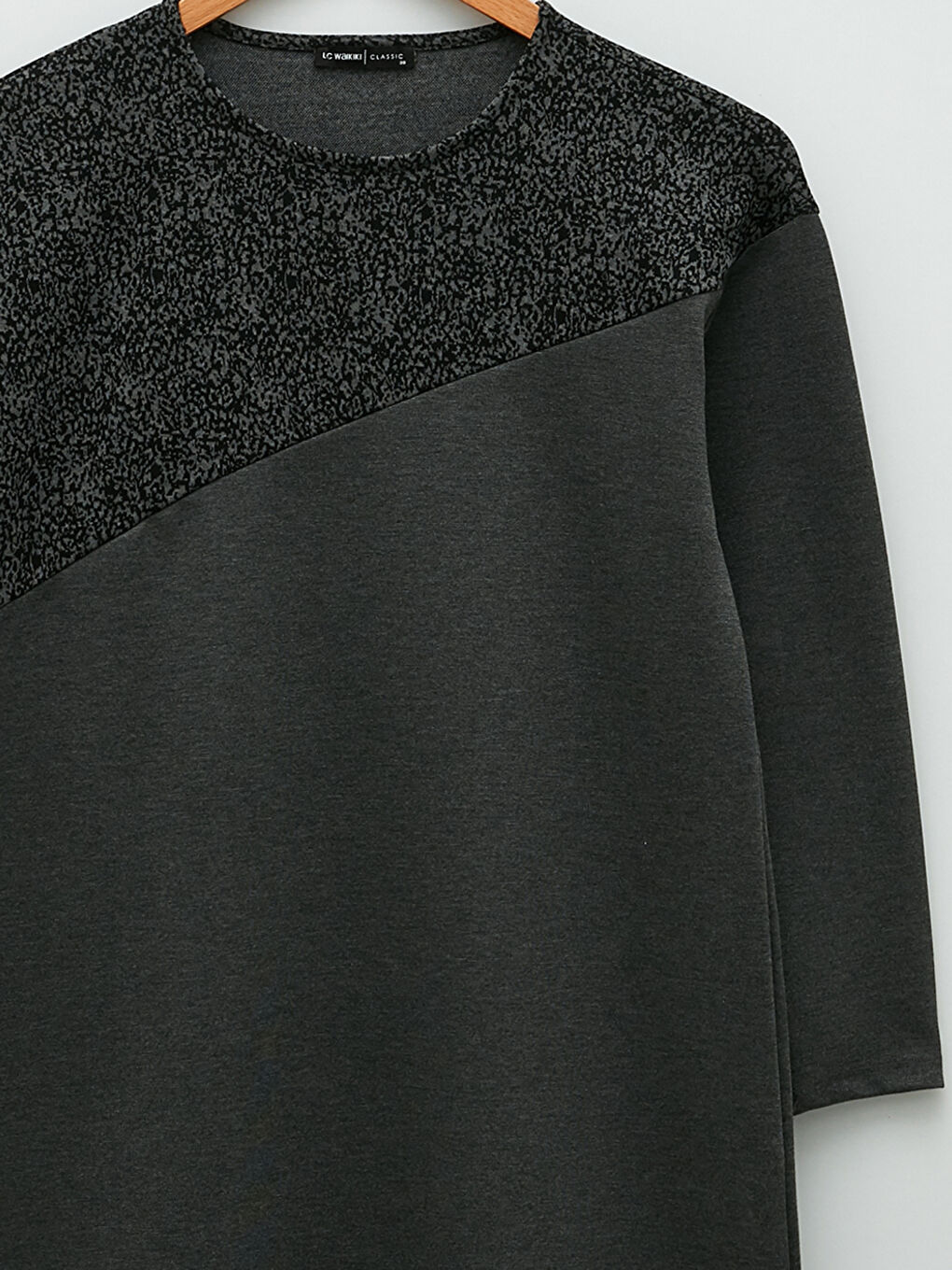 Gri Bisiklet Yaka Desenli Uzun Kollu A Kesim Ponte Kumaş Kadın Elbise-7