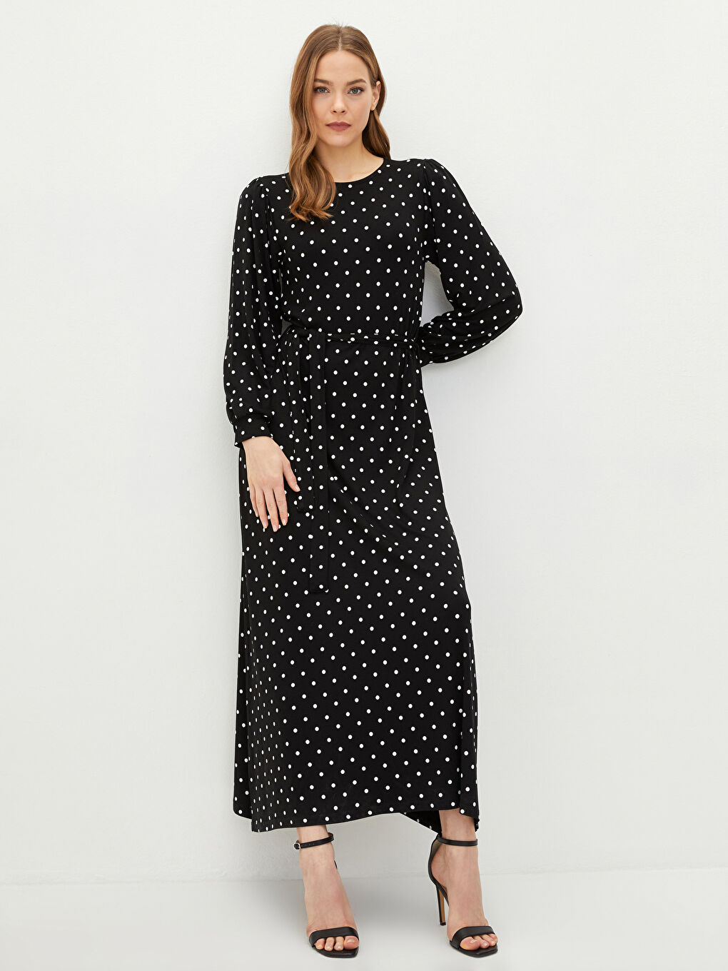 ワンピース Tiered Polka-Dot Long Dress black M Black Polka Dot Tiered Dress