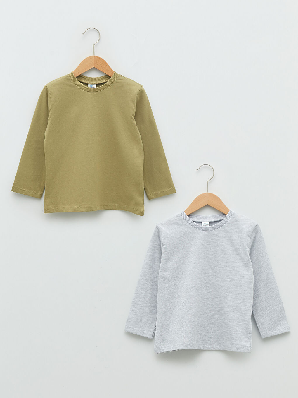 Crew Neck Long Sleeve Basic Cotton Baby Boy T-Shirt 2-Pack