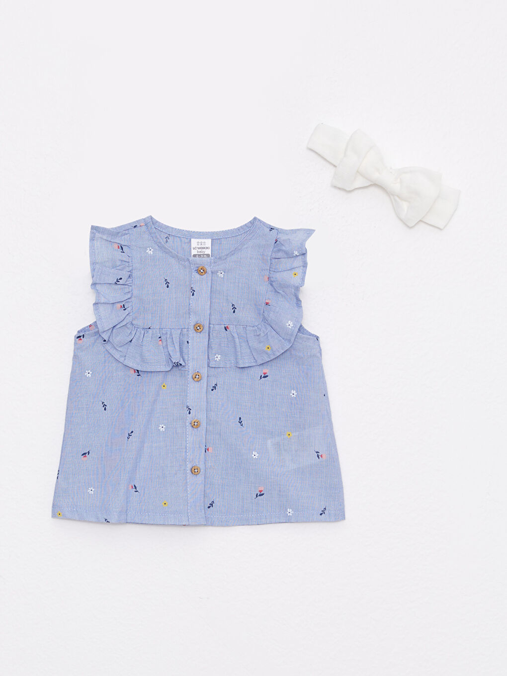 Blouse, Short et Serre-tête en Coton Imprimé à Col Rond pour Bébé Fille, Lot de 3 Pièces-1