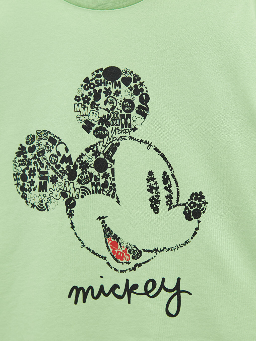 تيشيرت بناتي كم قصير مطبوع ميكي ماوس برقبة دائرية-2