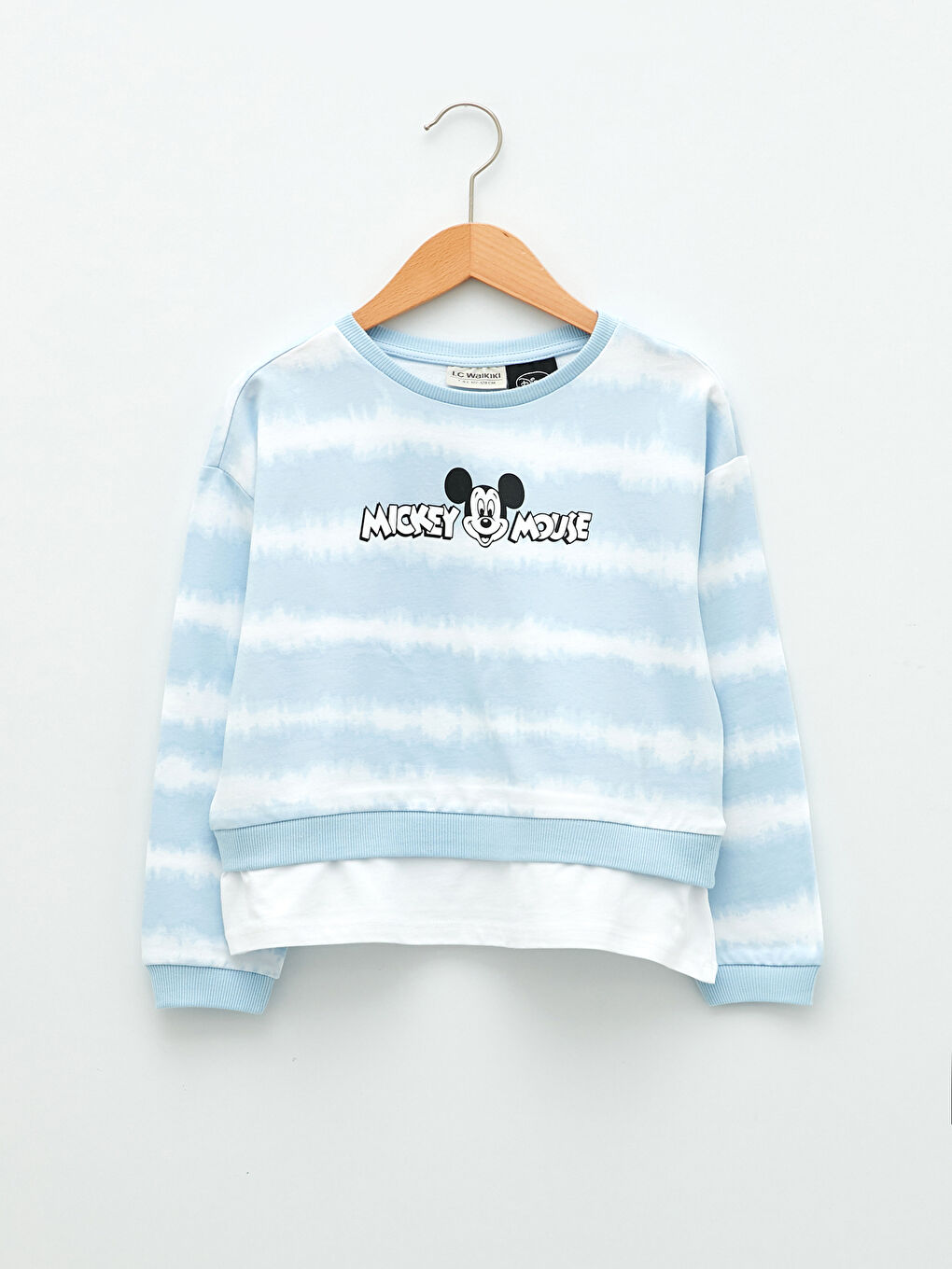 Mavi Bisiklet Yaka Mickey Mouse Baskılı Uzun Kollu Kız Çocuk Sweatshirt