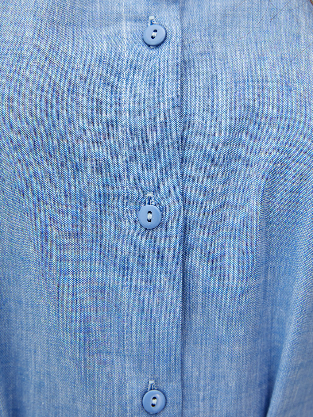 Crew Neck Straight Long Sleeve Cotton Women's Shirt Dress-3