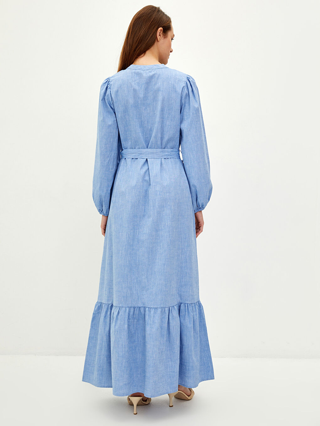 Crew Neck Straight Long Sleeve Cotton Women's Shirt Dress-4