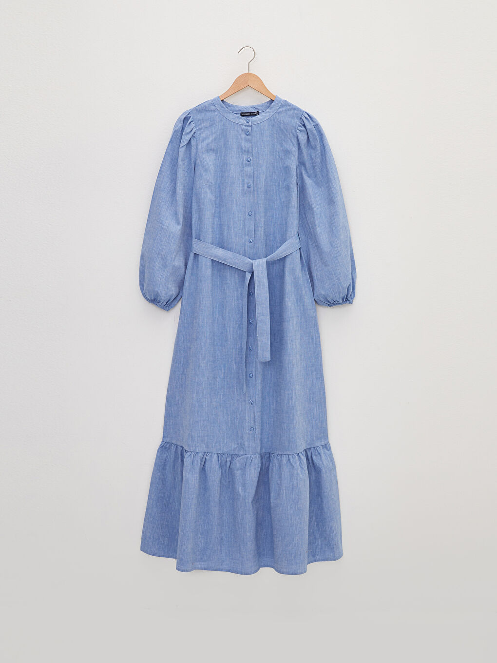 Crew Neck Straight Long Sleeve Cotton Women's Shirt Dress-5