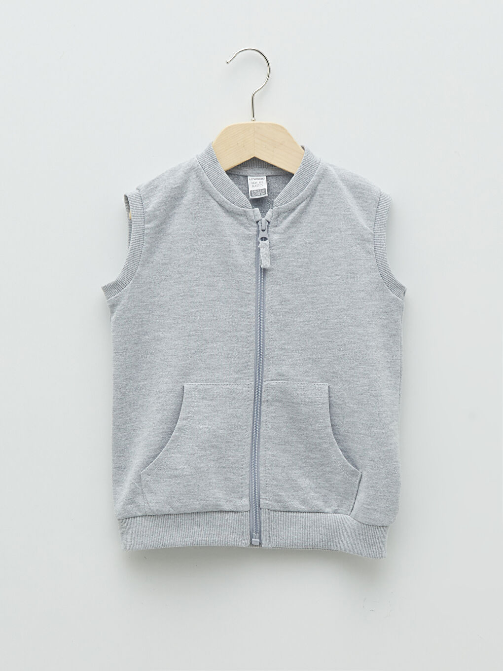 Gri Bisiklet Yaka Fermuarlı Erkek Bebek Yelek