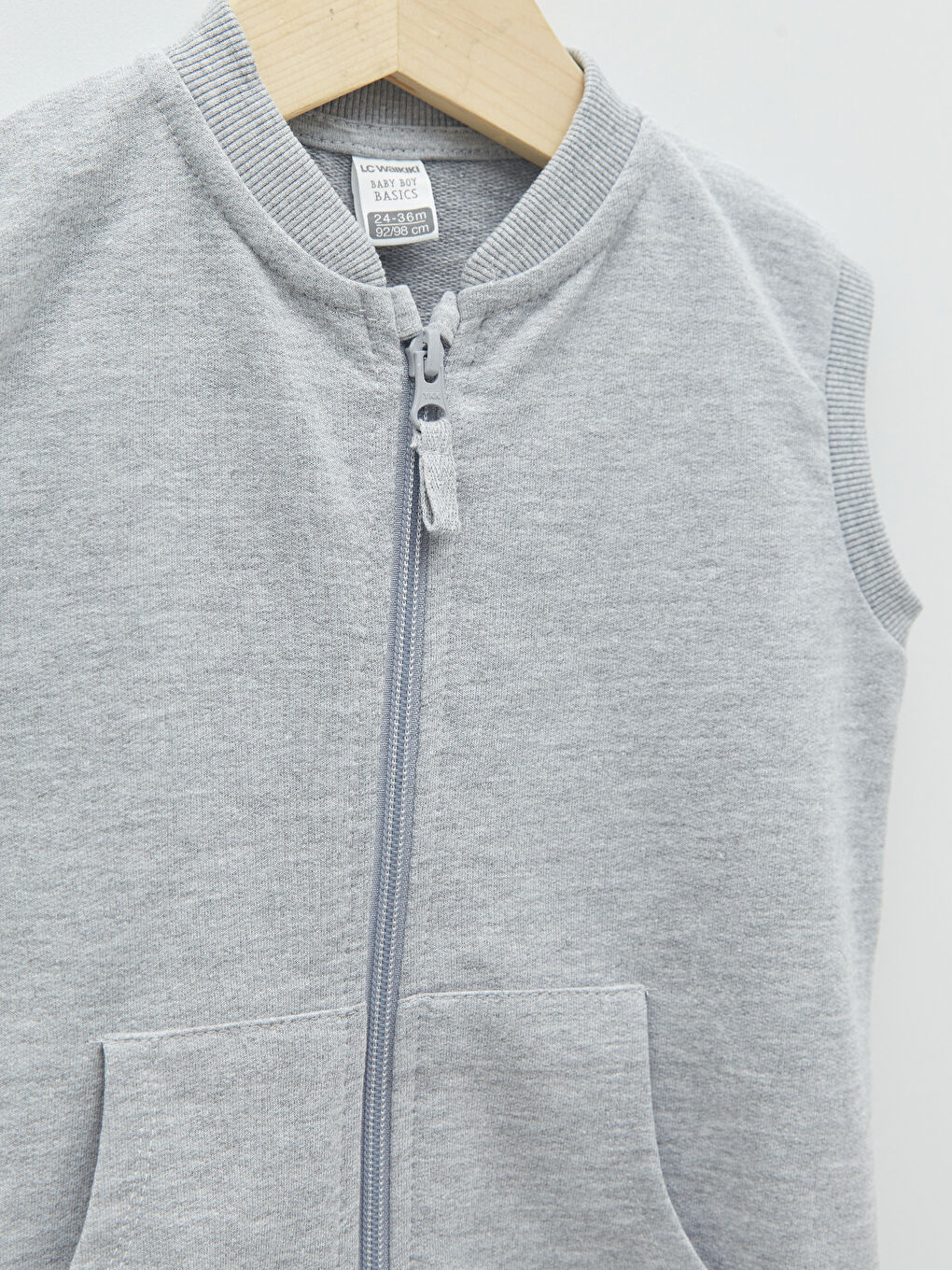 Gri Bisiklet Yaka Fermuarlı Erkek Bebek Yelek-2