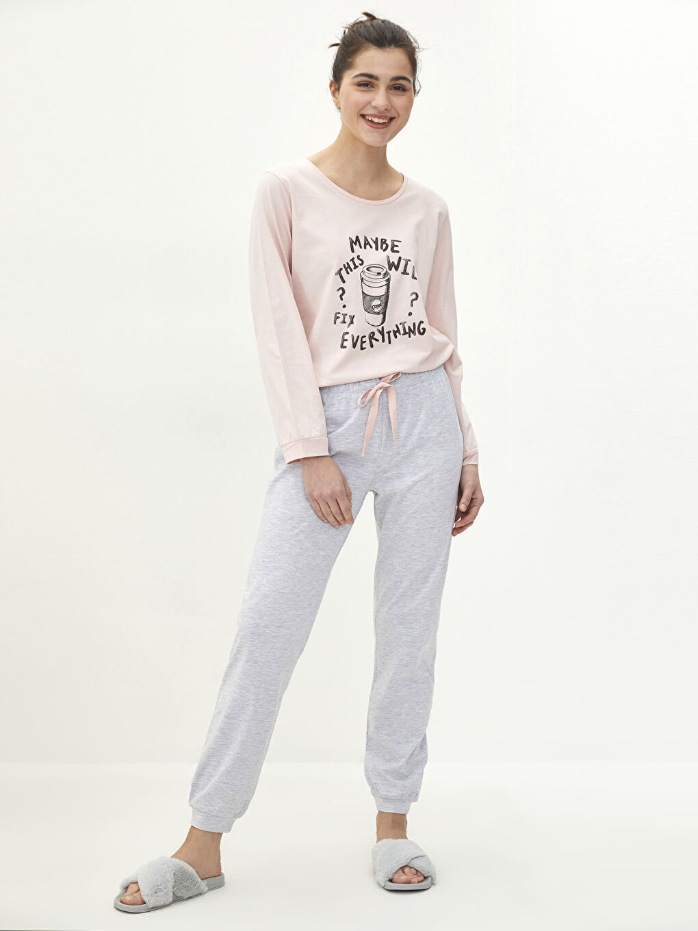 Rundhalsausschnitt Bedruckt Langarm Pyjama-Set für Damen