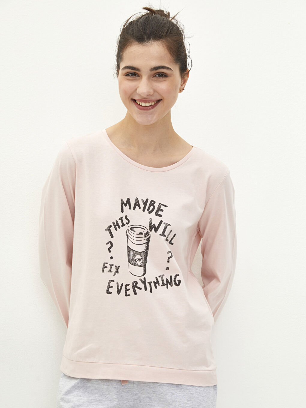 Rundhalsausschnitt Bedruckt Langarm Pyjama-Set für Damen-2