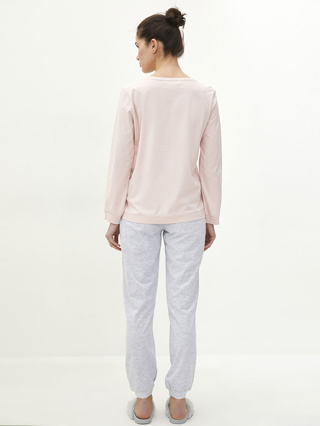 Rundhalsausschnitt Bedruckt Langarm Pyjama-Set für Damen-4