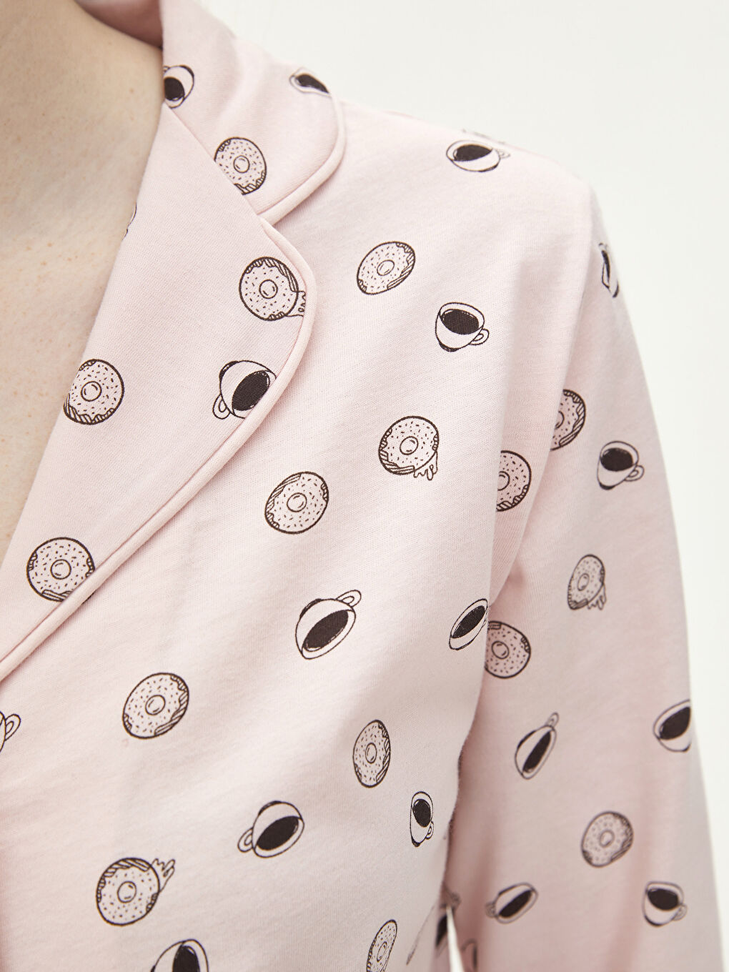 طقم بيجاما قطن للسيدات بياقة قميص كم طويل مطبوع-3