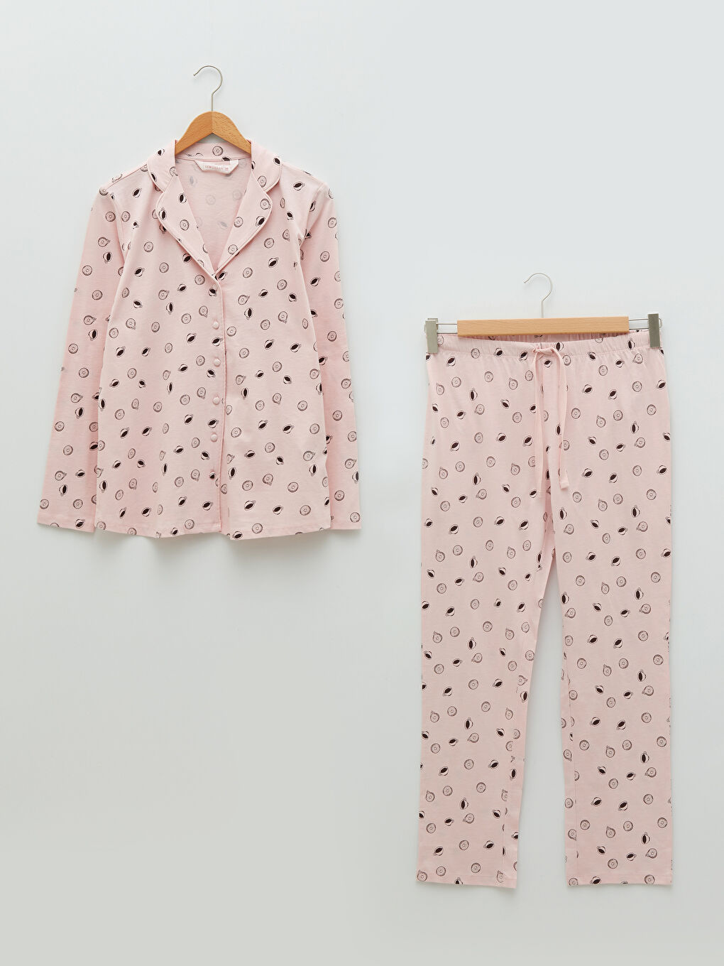 طقم بيجاما قطن للسيدات بياقة قميص كم طويل مطبوع-5