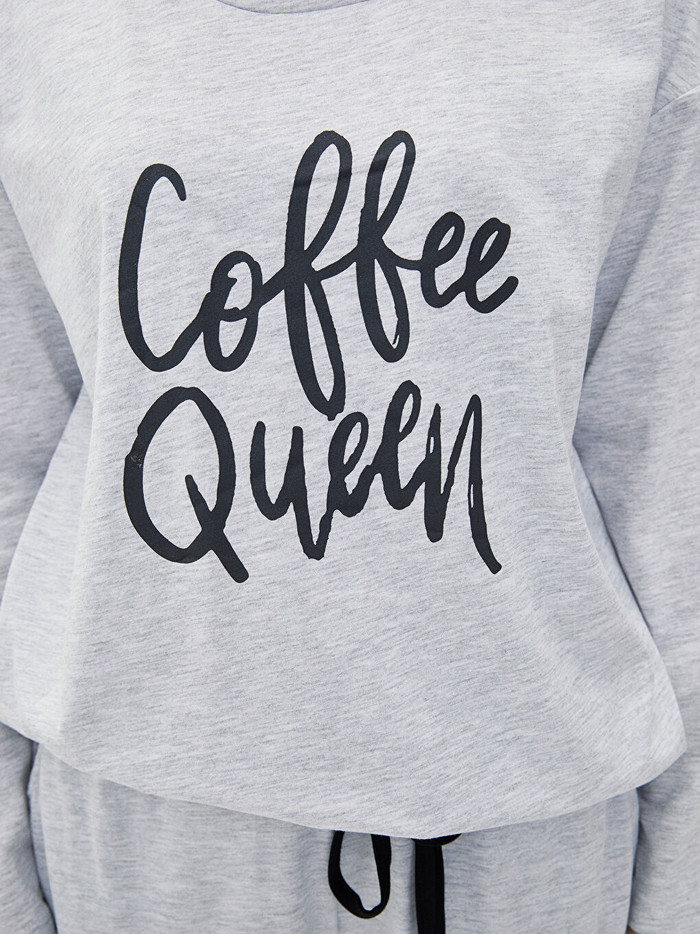 Set de pijama pentru Femei cu Guler în formă de U, Imprimat cu Litere, Mânecă lungă-3