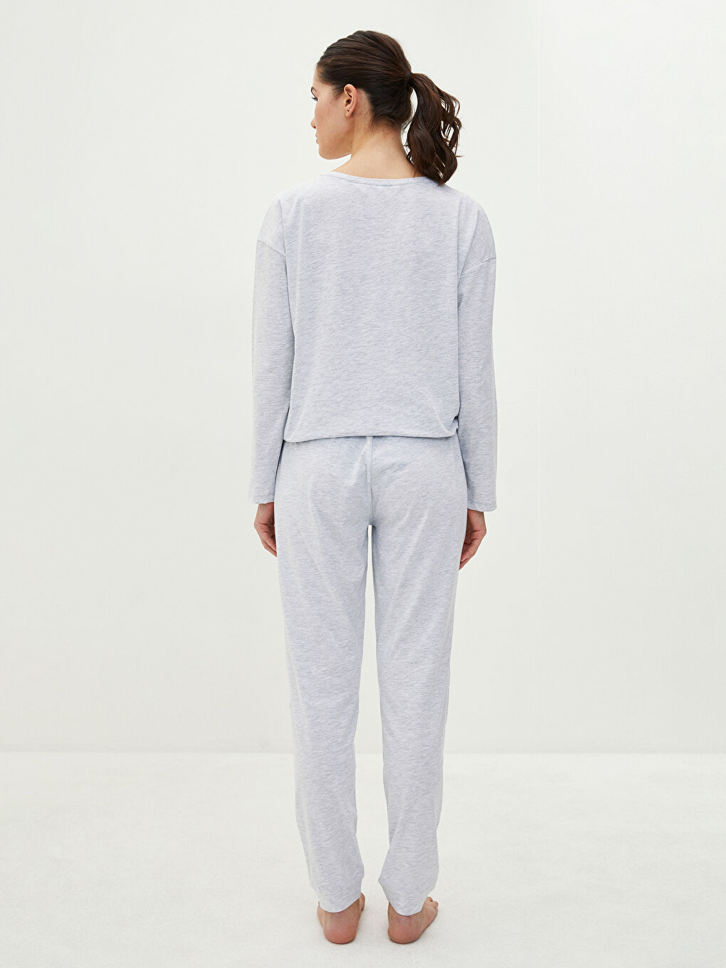 Set de pijama pentru Femei cu Guler în formă de U, Imprimat cu Litere, Mânecă lungă-4