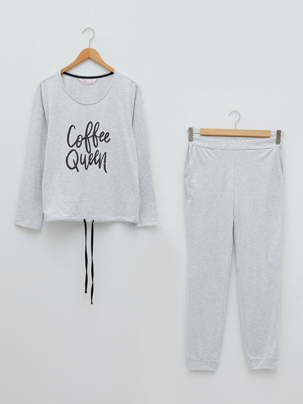 Set de pijama pentru Femei cu Guler în formă de U, Imprimat cu Litere, Mânecă lungă-5