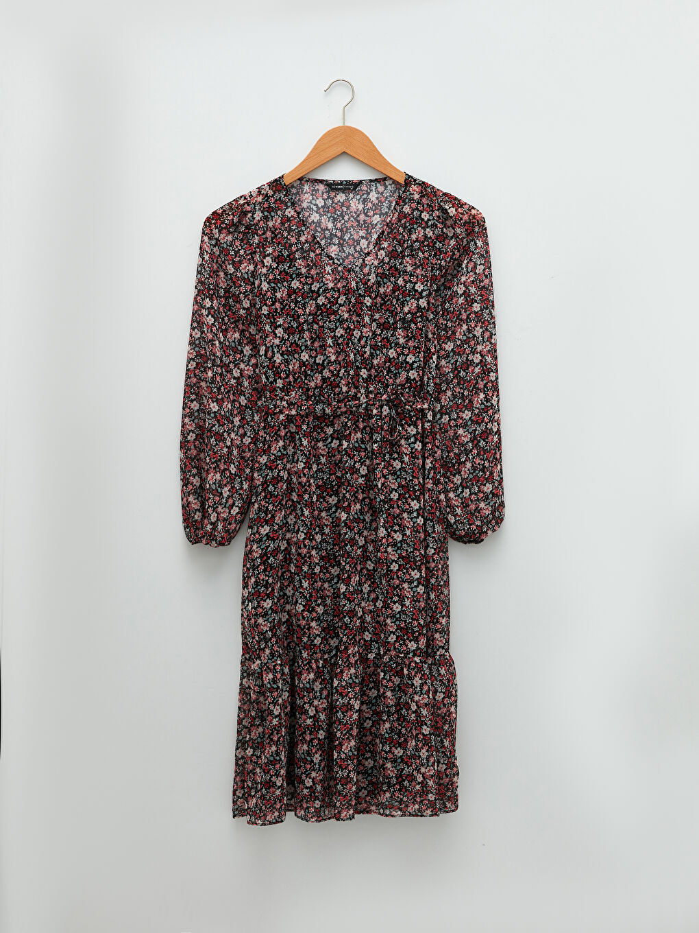 V-Neck Floral Long Sleeve A-Line Chiffon Women's Dress-5