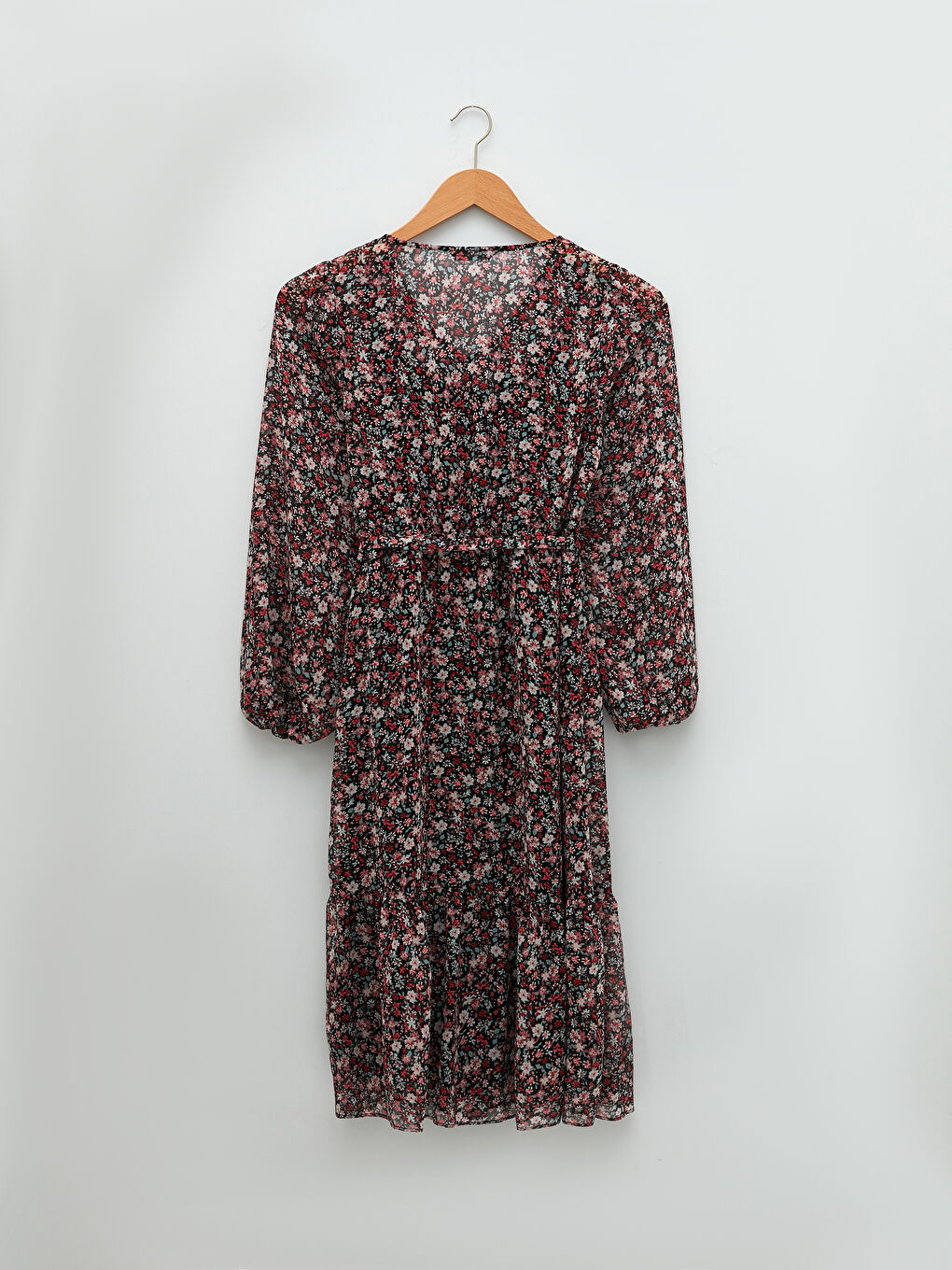 V-Neck Floral Long Sleeve A-Line Chiffon Women's Dress-6