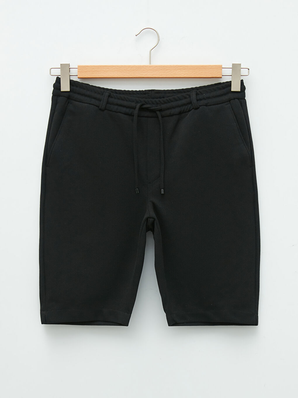 Siyah Slim Fit Beli Bağlama Detaylı Erkek Şort-5