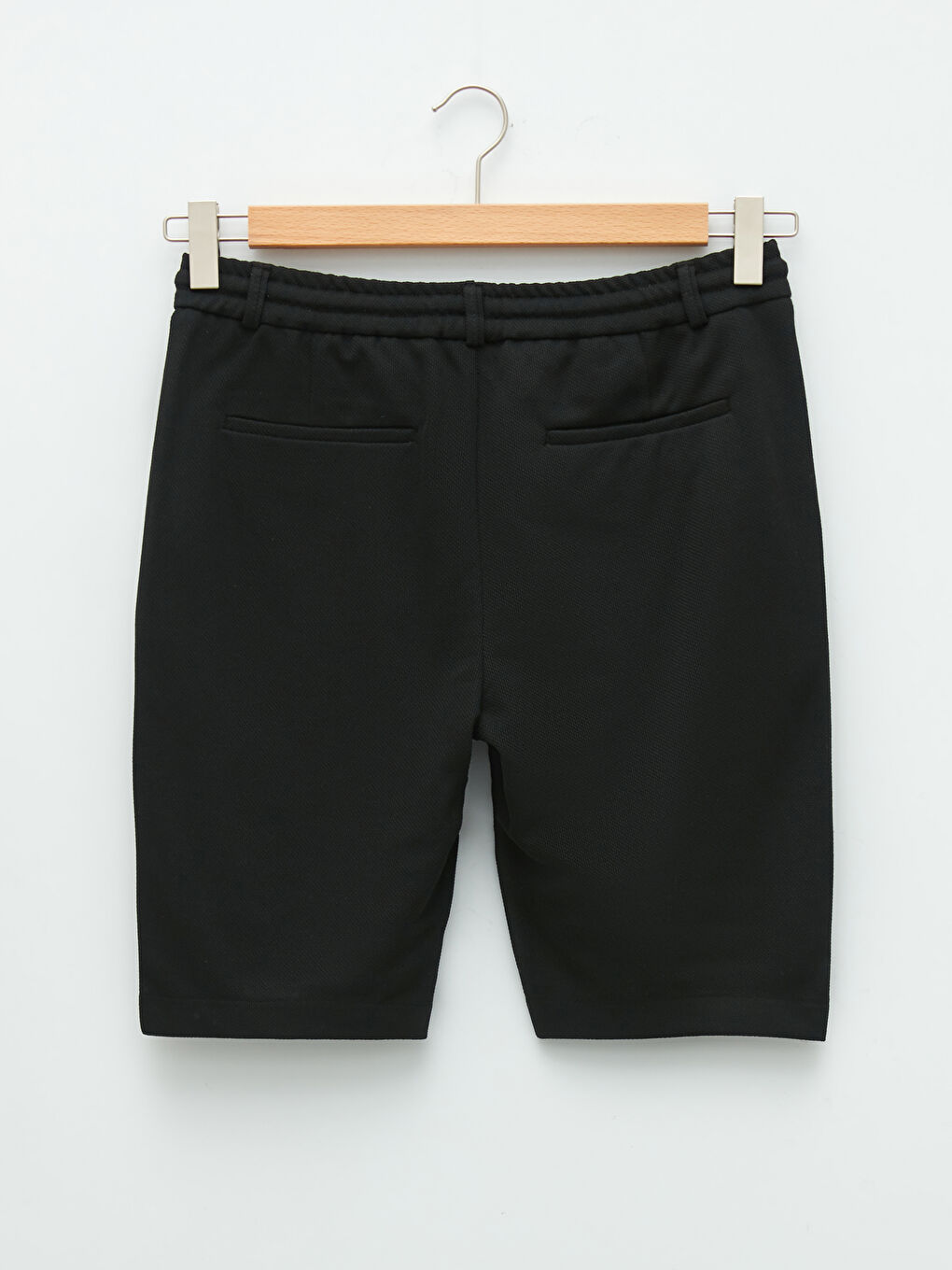 Siyah Slim Fit Beli Bağlama Detaylı Erkek Şort-6