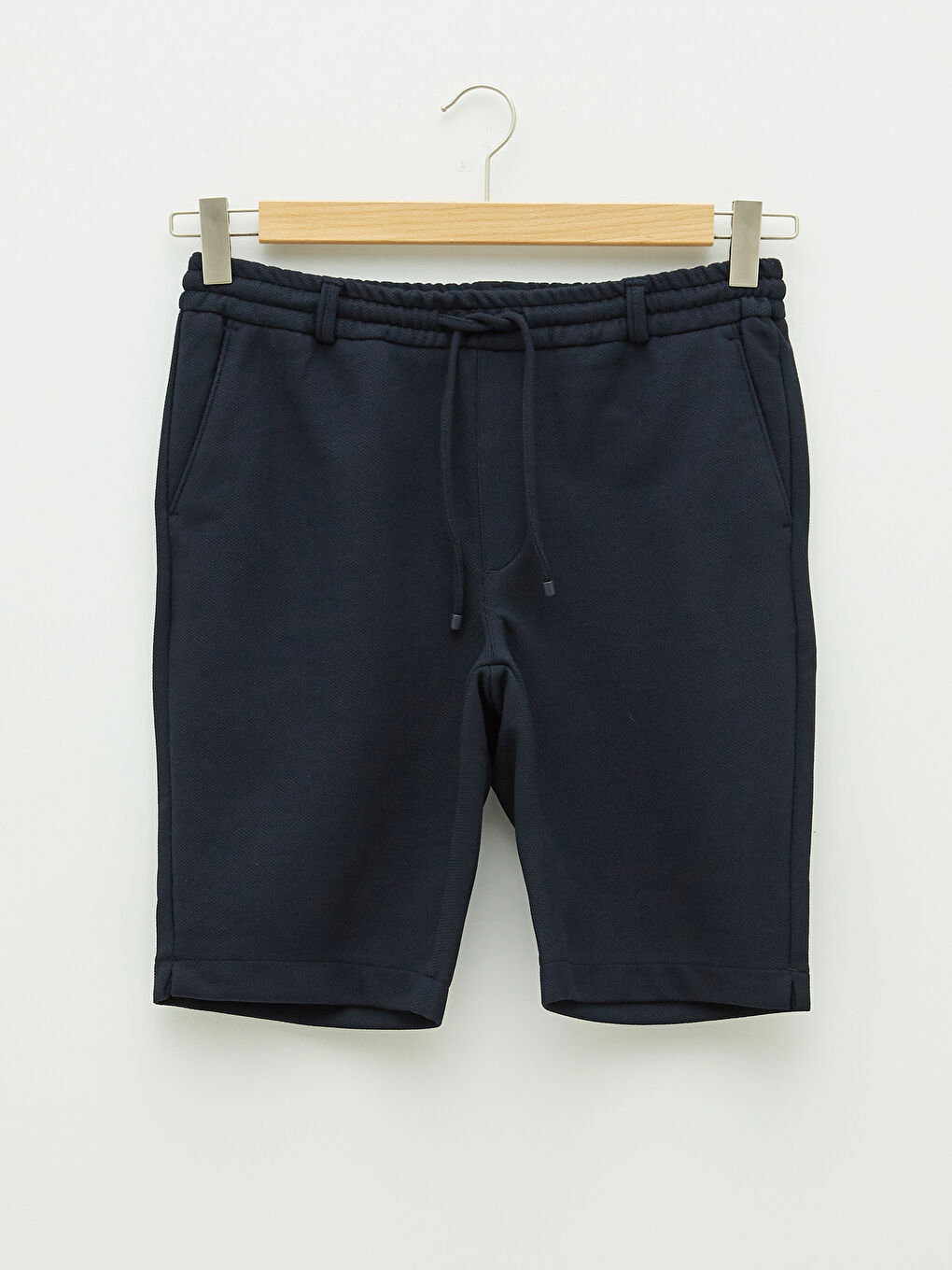 Lacivert Slim Fit Beli Bağlama Detaylı Erkek Şort-5