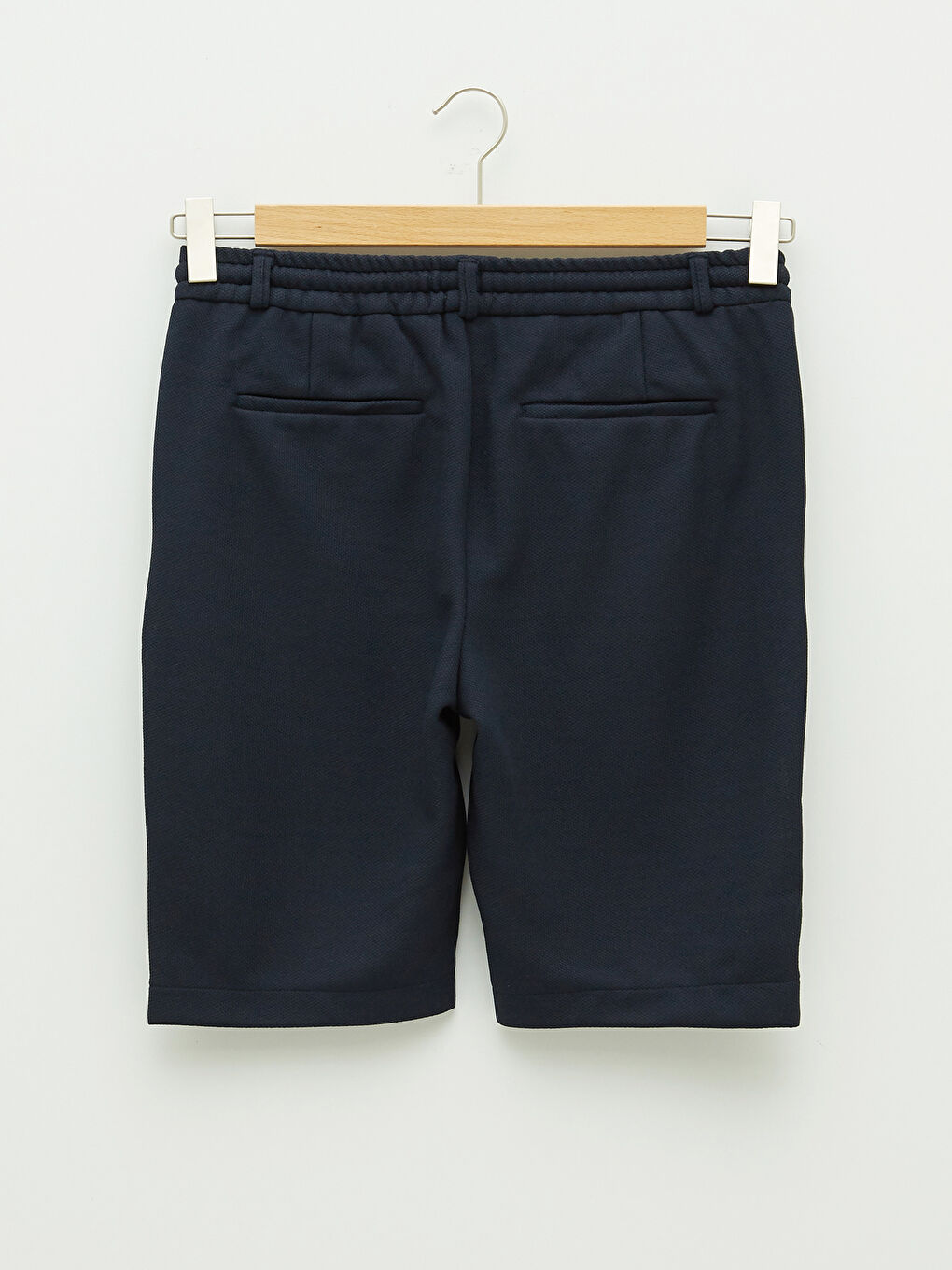 Lacivert Slim Fit Beli Bağlama Detaylı Erkek Şort-6